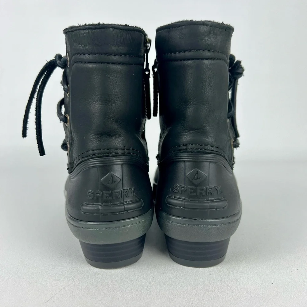 Sperry Saltwater Wedge Black Quarter Duck Boots 6